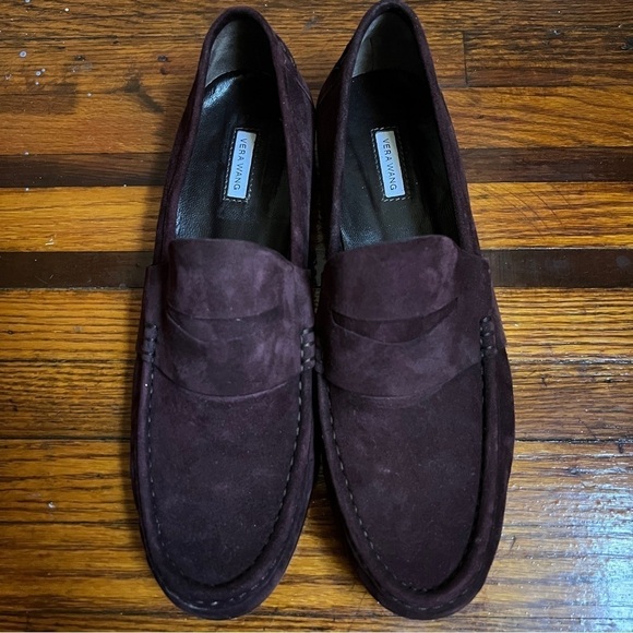 Vera Wang Audrey Dark Plum Purple Suede Penny Loafers, Size 40 9M - Picture 2 of 7